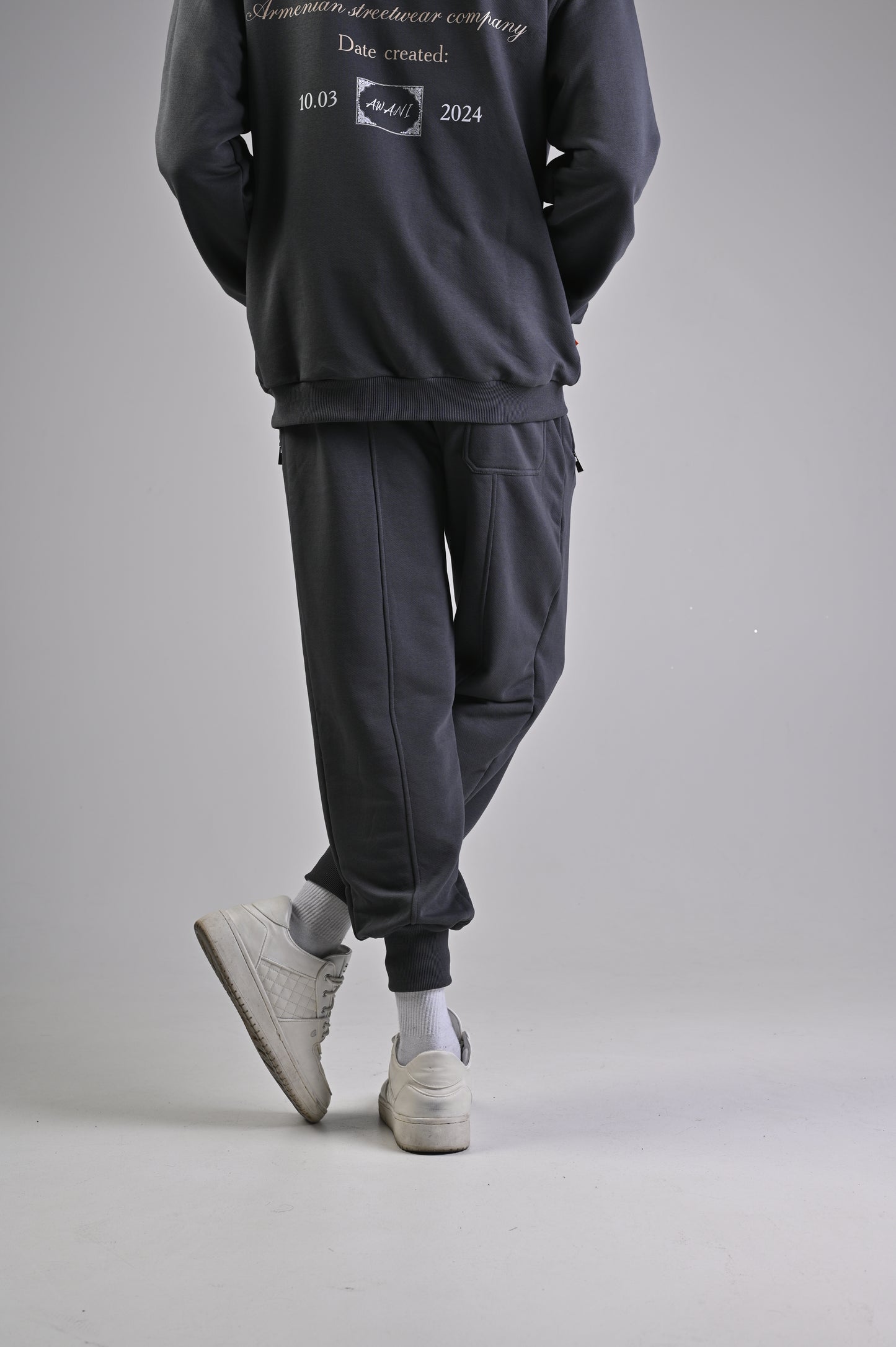 COOL GREY LEATHER LOGO TROUSER