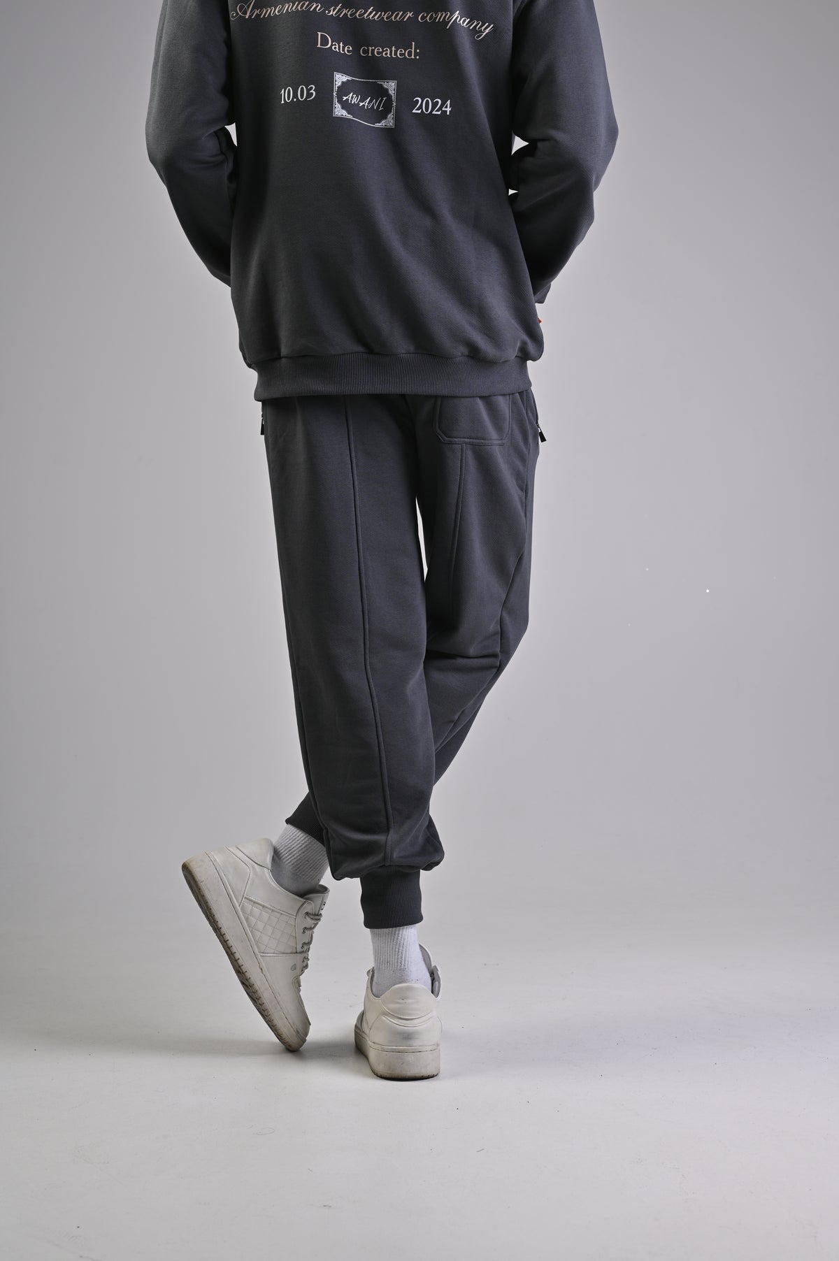 COOL GREY LEATHER LOGO TROUSER