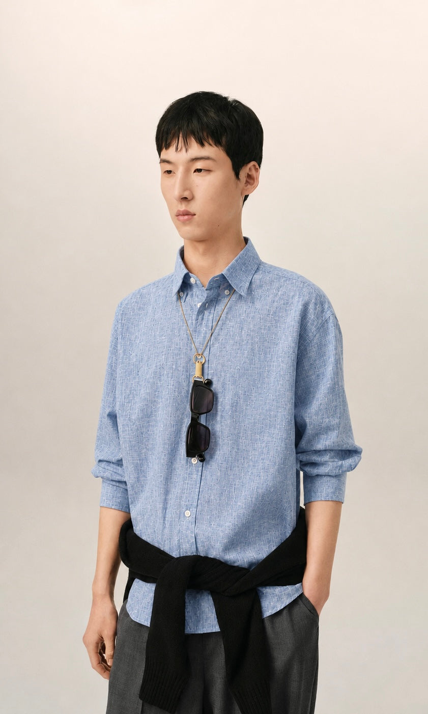 BLUE OVERSIZED BOXY LINEN SHIRT