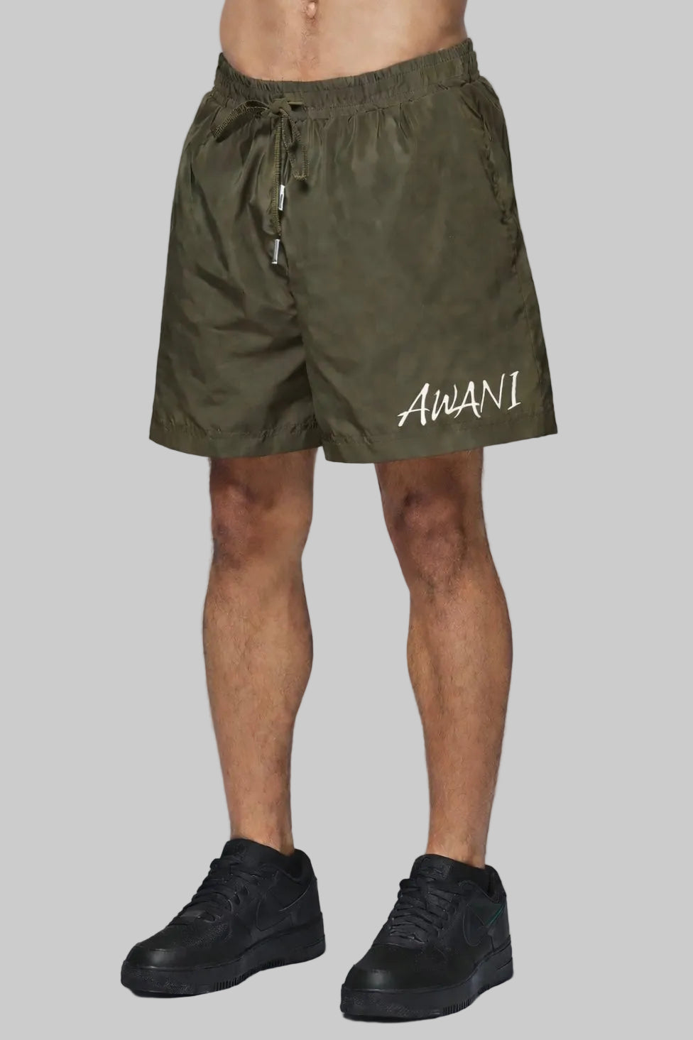 AWANI KHAKI/WHITE LOGO SWIM SHORTS