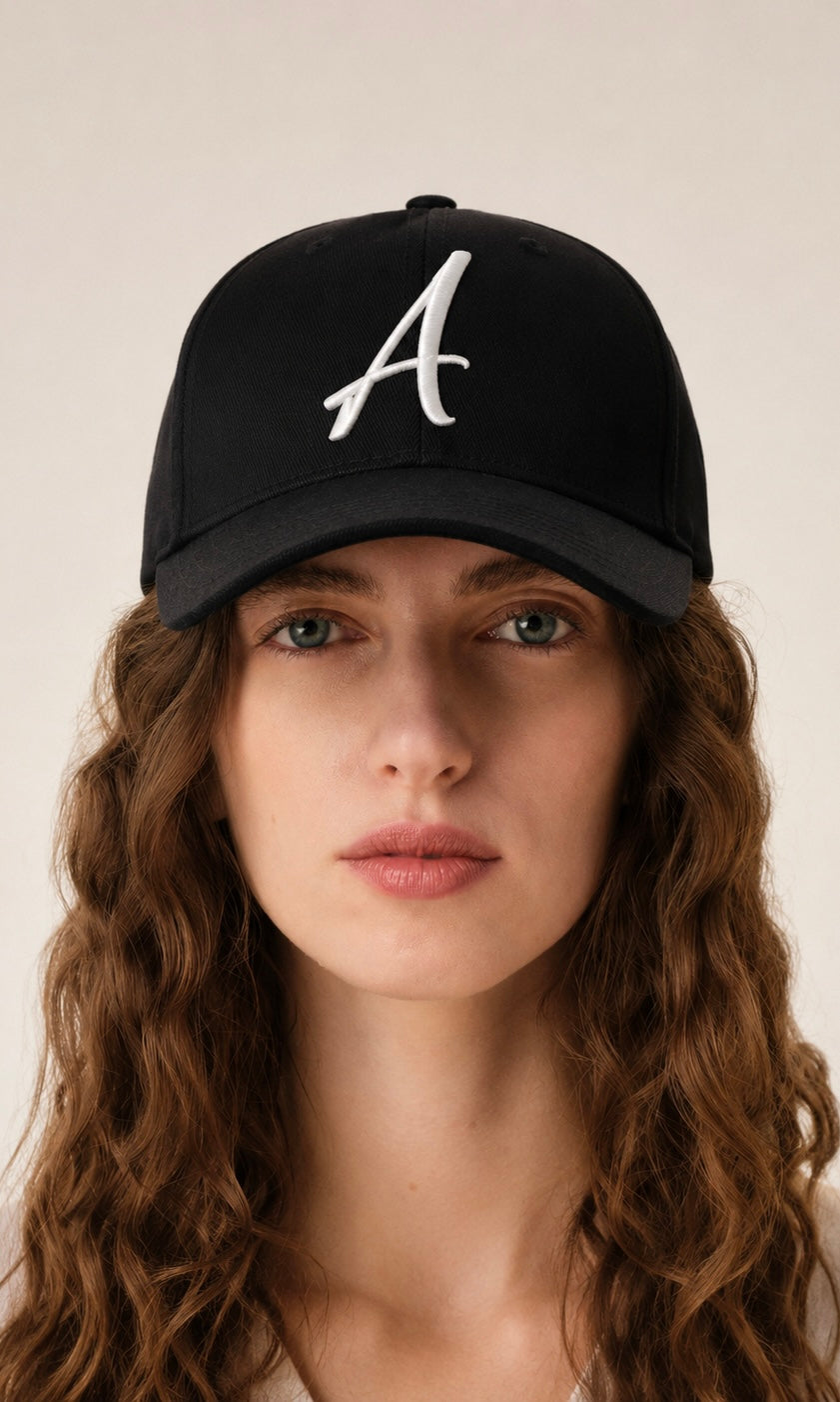 AWANI, SIGNATURE BLACK/WHITE LOGO HIGH CROWN BASEBALL CAP