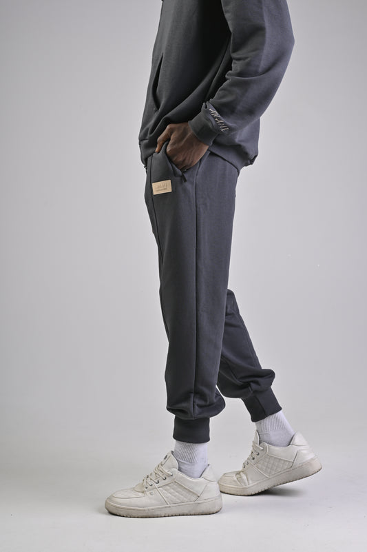 COOL GREY LEATHER LOGO TROUSER