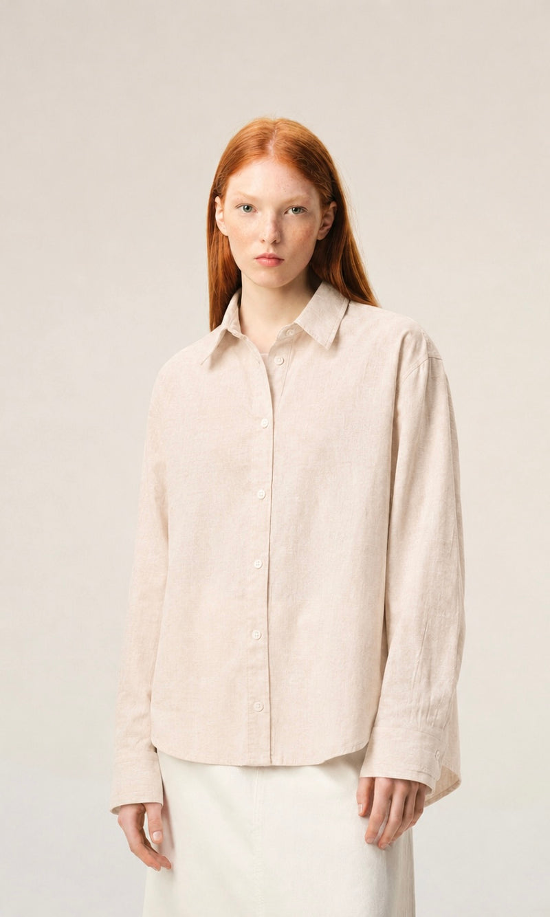 BEIGE OVERSIZED BOXY LINEN SHIRT