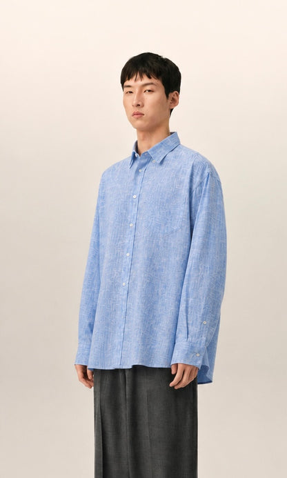 BLUE OVERSIZED BOXY LINEN SHIRT