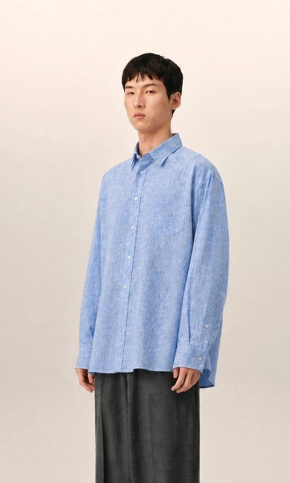 BLUE OVERSIZED BOXY LINEN SHIRT