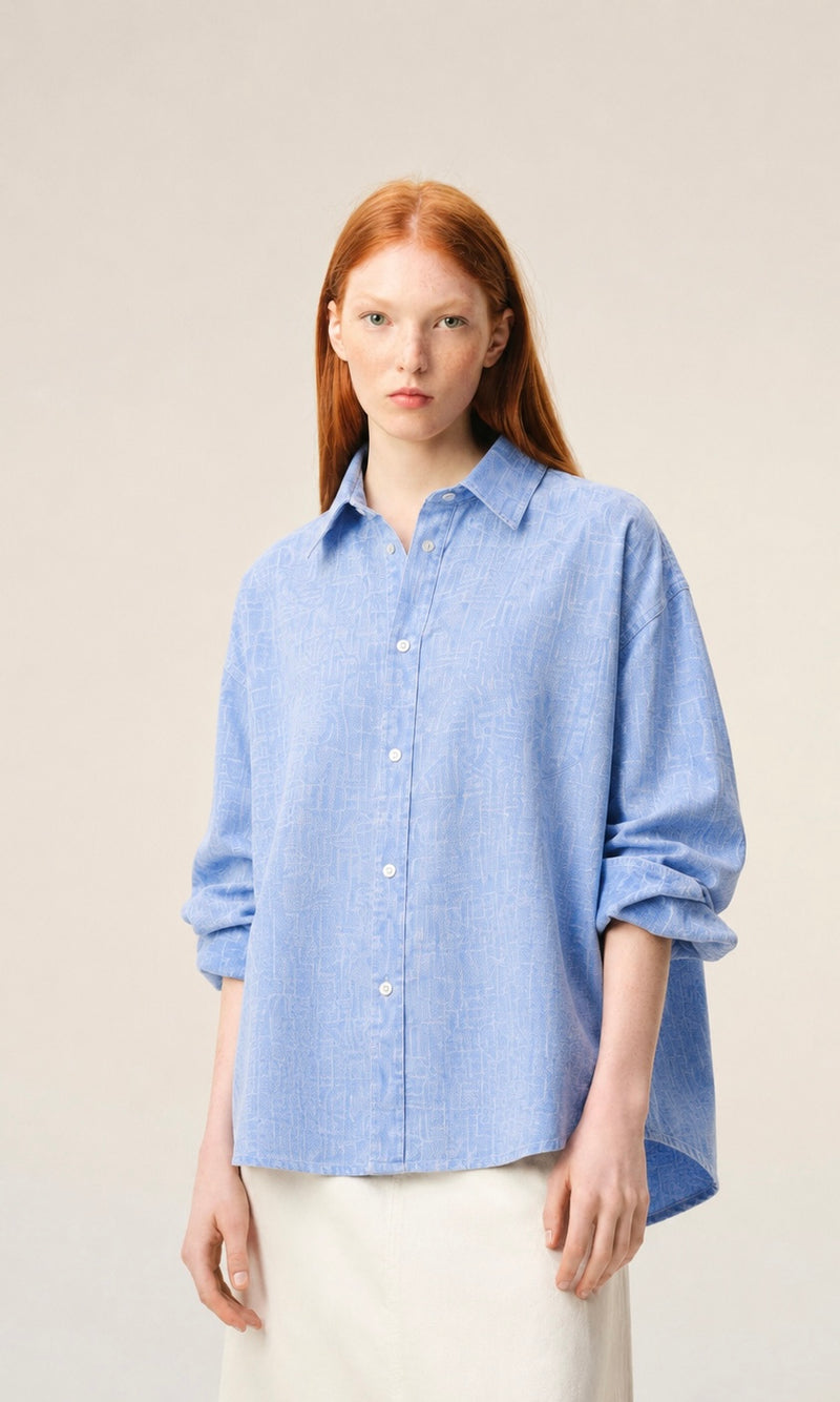 BLUE OVERSIZED BOXY LINEN SHIRT
