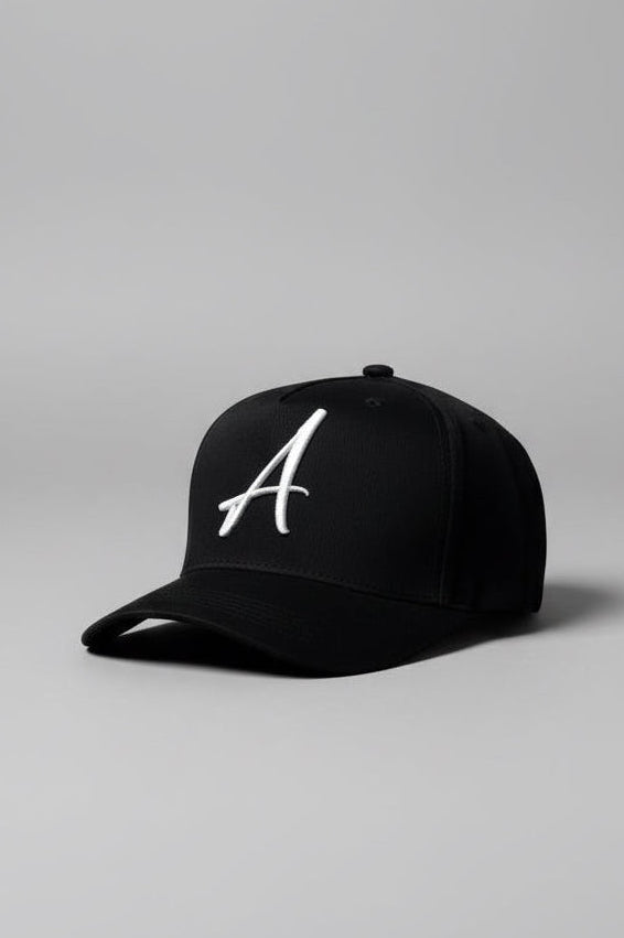 AWANI, SIGNATURE BLACK/WHITE LOGO HIGH CROWN BASEBALL CAP